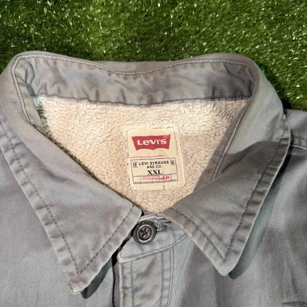 Levi's Mens XXL Sherpa Lined Shirt Jacket Gray Blue Cotton Workwear Shacket - Picture 6 of 8